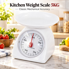 5KG Kitchen Scale with Bowl White Round Mechanical Analogue Food Weighing Scale