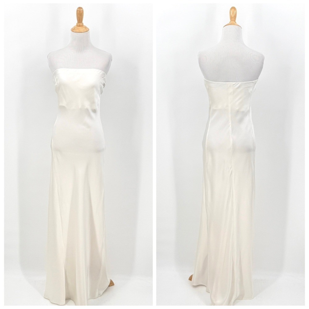 ENZA COSTA Strapless Silk Bias Maxi Dress Women Small Off White Quiet  Luxury NEW