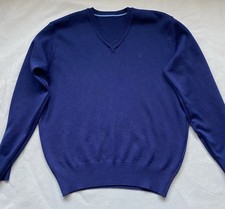 Men s Navy Gabucci V Neck Sweater Pullover Medium Long Sleeve Wool Acrylic