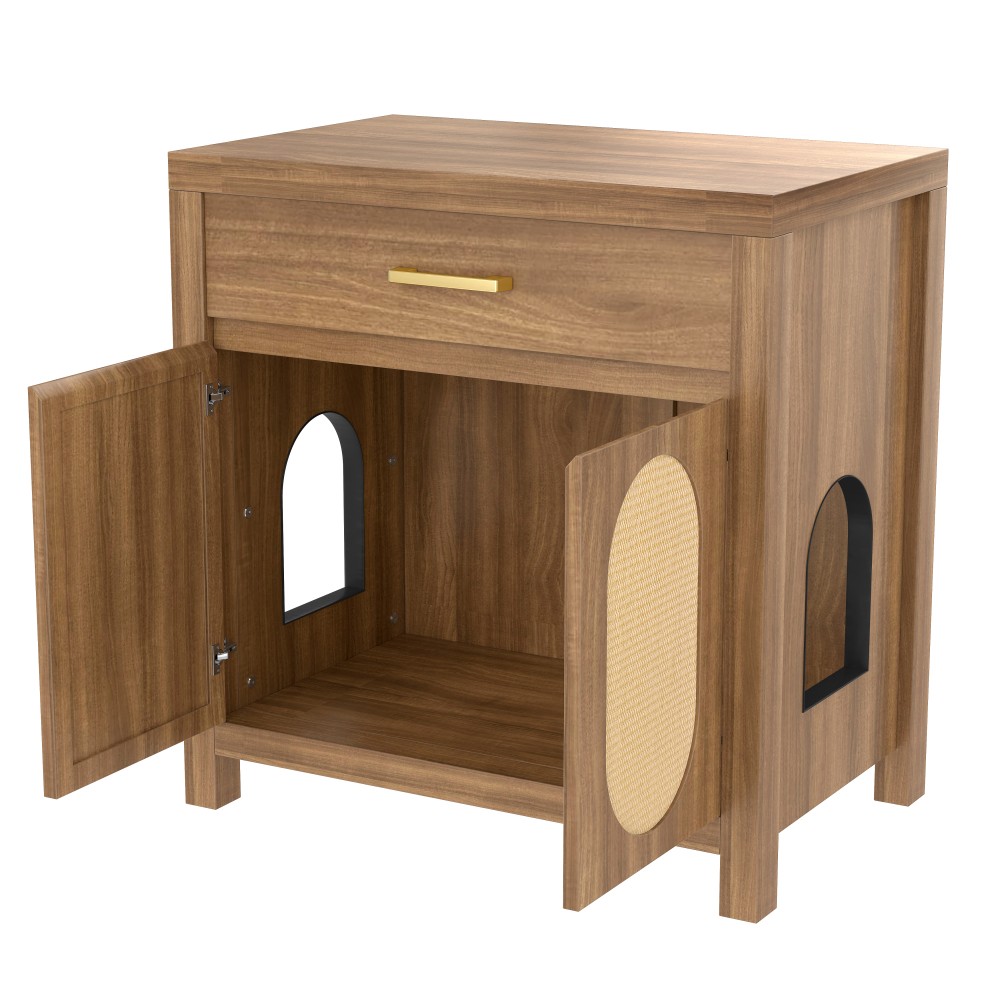 Cat Litter Box Enclosure Hidden Cat Litter Box with Scratching Board Doors