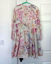 Zimmermann Size 2 Ivory Multicolor Graphic Balloon Sleeve Linen Ballerina Dress