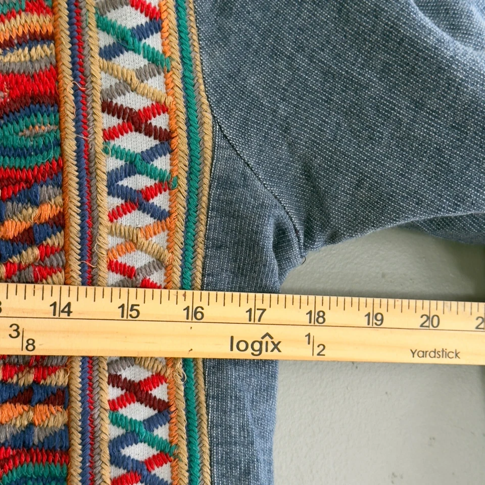 Sudadera Lucky Lotus Bordada Boho Tapiz Artístico Pullover Top Azul S Foto 4 de 4