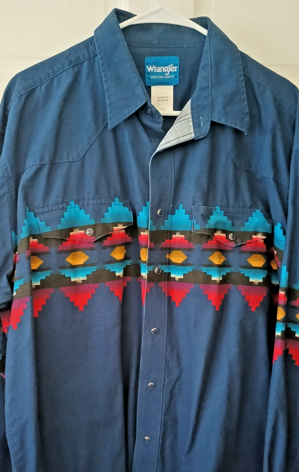 80'S VINTAGE WRANGLER BLUE PLAID WESTERN SHIRT // SIZE LARGE – SANGRE DE CRISTO VINTAGE