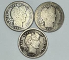 1892, 1893 and 1897 Barber 10c Silver Dimes Lot of 3