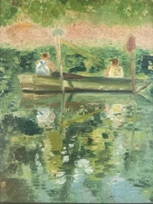 Beautiful Painting 1950 Fishing Boat Oil On Canvas Impressionism Impressionist