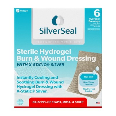 Hydrogel Burn & Wound Pads with Silver, 2''x3'' Sterile, 6 Pack