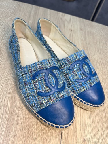 Authentic CHANEL Tweed CC Logo Espadrilles Flats Shoes Size 36 EU Spain