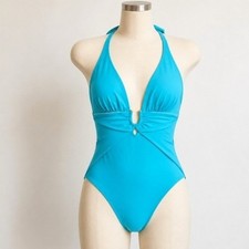 Vince Camuto Swim Teal Turquoise Blue Halter One Piece Swimsuit Size 10