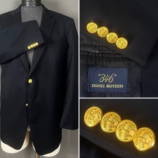 Brooks Brothers Navy Blue Blazer Gold Button Golden Fleece Logo Sport Coat 48R