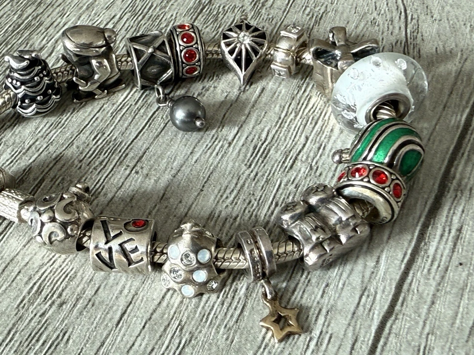 Pulsera con dije de cuentas de Murano árbol de Navidad de plata esterlina cargada CHAMILIA 54 g Foto 2 de 4