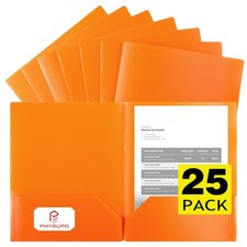 25 PCS Plastic Folders Pockets Orange 2 Pocket Poly School Office Durable