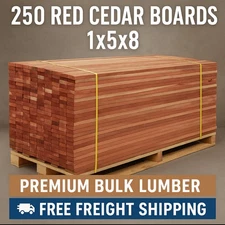 🪵 250 Red Cedar Boards 1x5x8 – Premium Bulk Lumber 🚚 Free Freight Shipping