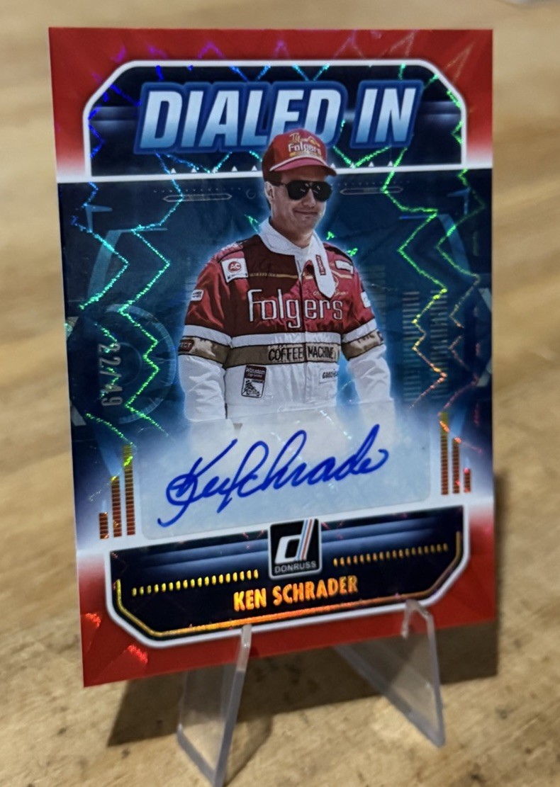 Ken Schrader /49 DIALED IN AUTOGRAPH RED XPLOSION SP 2026 Donruss NASCAR Auto