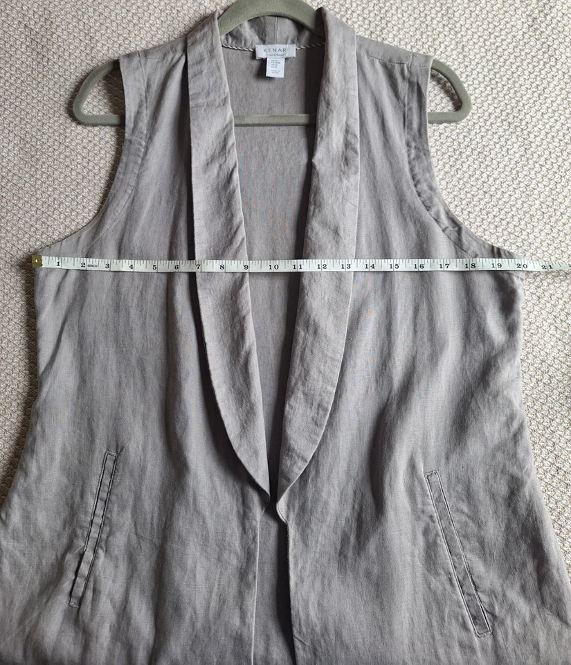 Chaleco largo de lino Kenar para mujer talla M gris frente abierto sin mangas Lagenlook Minima Foto 3 de 4