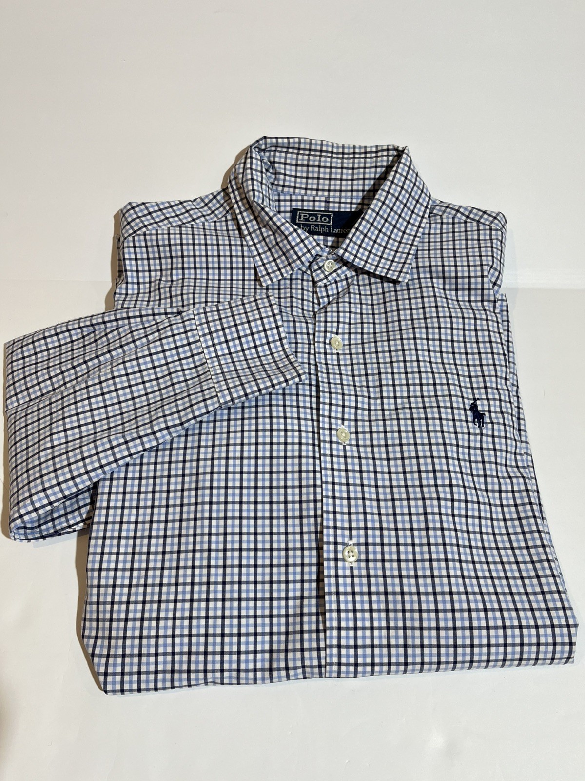 Polo Ralph Lauren Men’s Long Sleeve Button Up Shirt Blue Check Mens Large