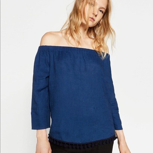 Zara Off Shoulder Linen Tassel Festival Top Women's Size Medium | eBay