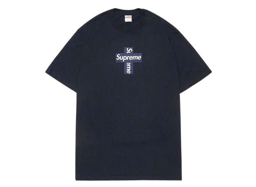 Tee shirt bleu marine logo boîte croix suprême