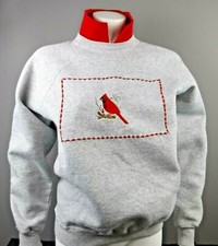 Vtg 90s Pullover Collared Sweatshirt Cardinal Bird Red Collar Embroidered M/L