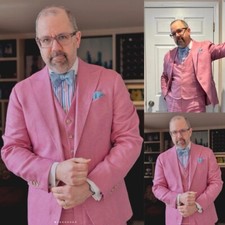 Pink Men's Suits Business Formal Evening Prom Tuxedos Peak Lapel Jacket 3 Pcs