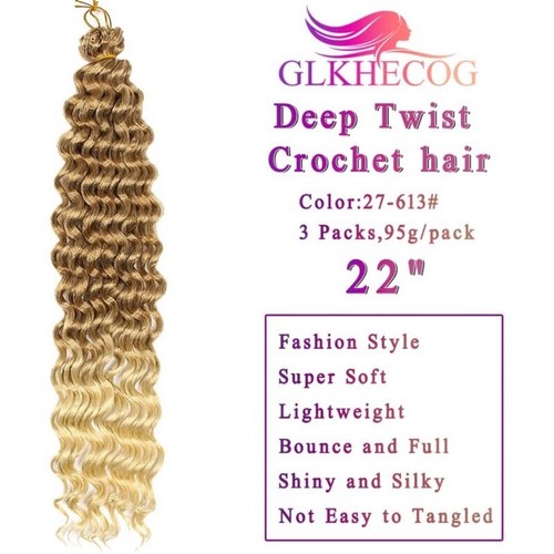 Deep Twist Ocean Wave Synthetic Crochet Braiding Hair Extensions 22” 3 Pieces - Picture 2 of 10