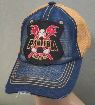 Pantera Mesh Trucker Hat Distressed Pantera Ball Cap VINTAGE Denium Wheat  Mesh