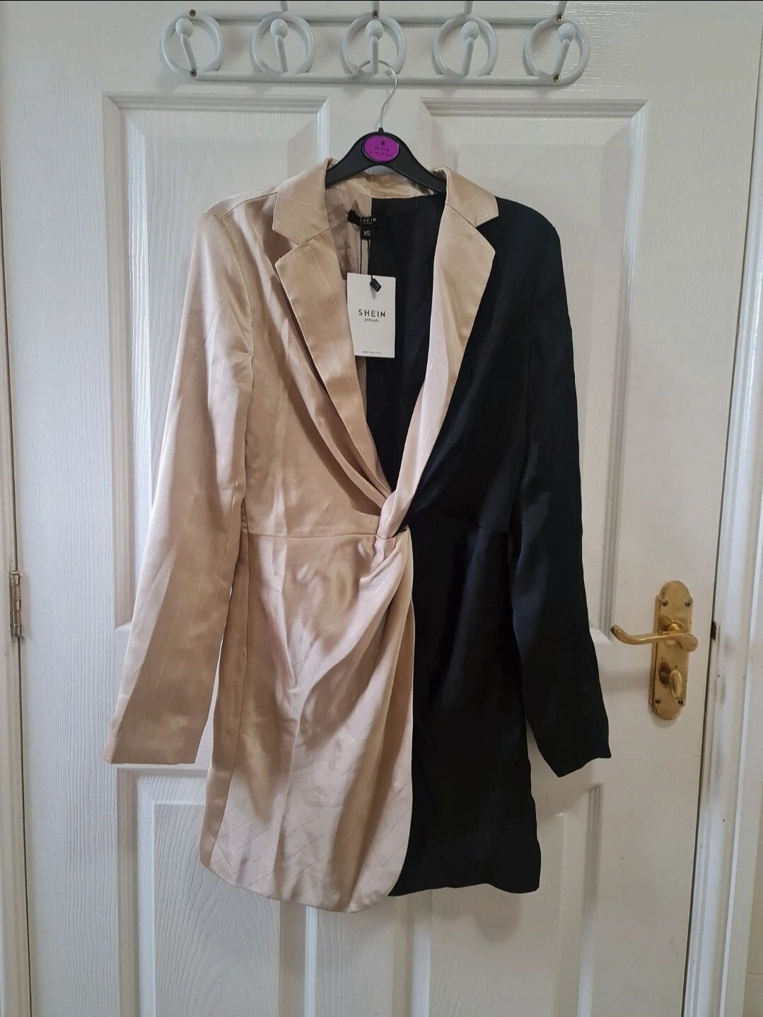 Size 6 New Gold & Black Satin Blazer Dress (Knot Design, Oversized, Party, Club)