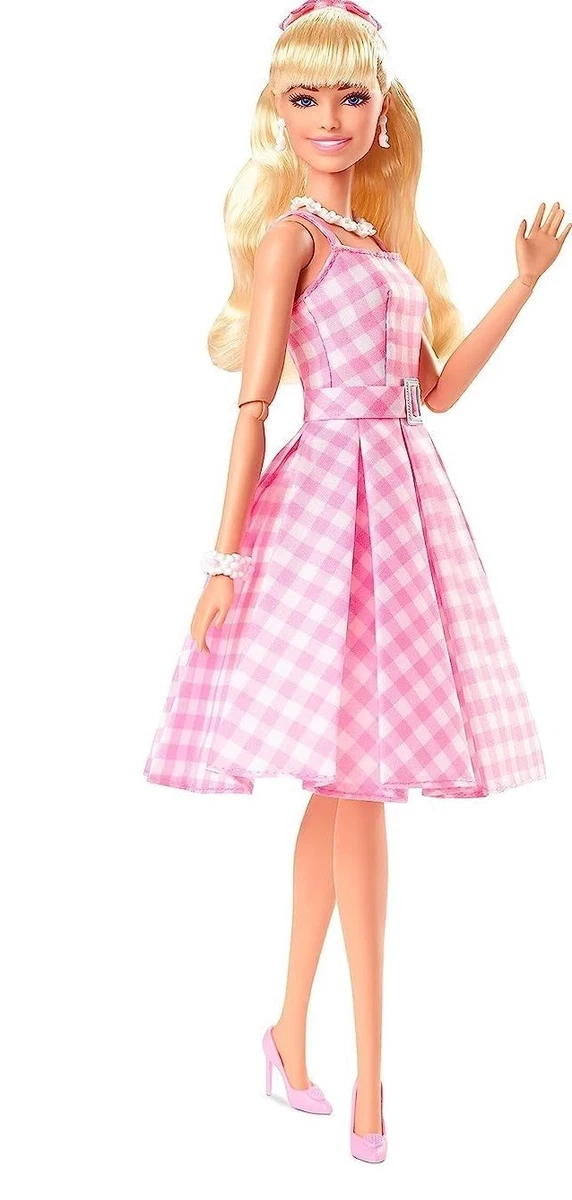 Barbi The Movie Doll Margot Robbie Collectible Wearing Pink & Gingham Dress