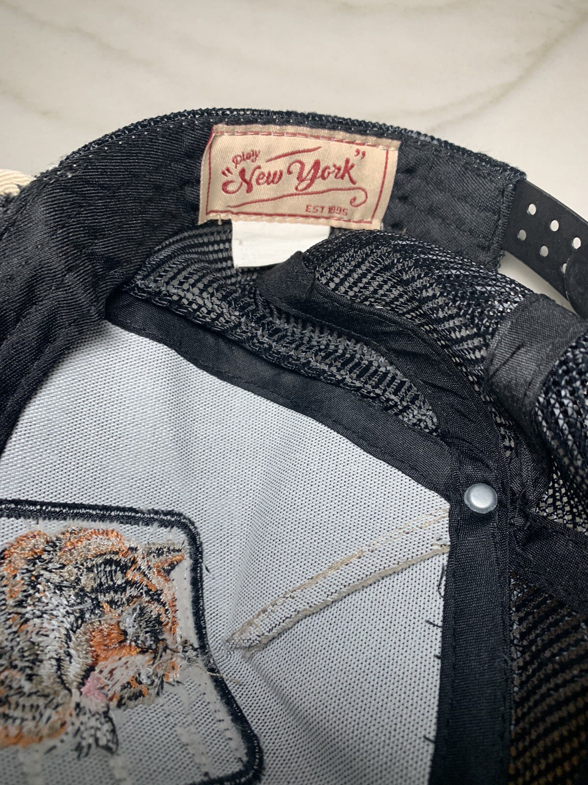 Tiger Patch Beige & Black Adjustable Snapback Mes… - image 10