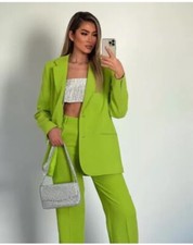 ZARA WOMEN NEW STRAIGHT CUT BLAZER JACKET  LIME GREEN  2010/758 S