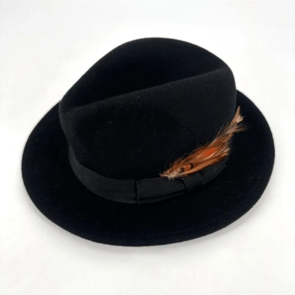 Sombrero Epoch Hats Company para hombre 100 % fieltro de lana con plumas Fedora negro talla S/M Foto 2 de 4