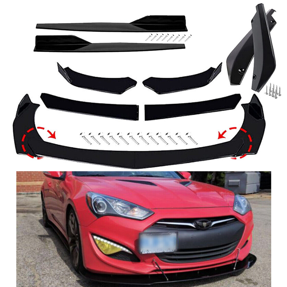 For Hyundai Genesis Front Bumper Lips Splitter Lower Spoiler Body Kit Glossy