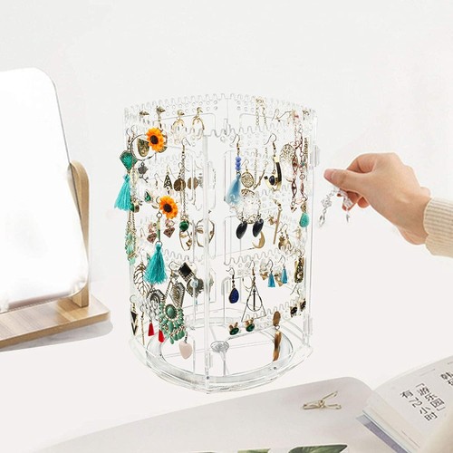 360 Rotating Earring Holder and Jewelry Organizer 4 Tiers Clear Display Stand US - Picture 11 of 25