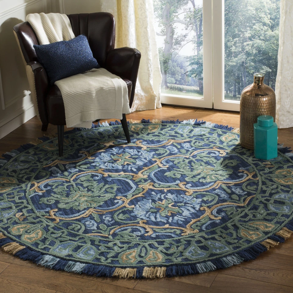 SAFAVIEH Blossom BLM422A Handmade Navy / Green Rug - Image 2 of 4