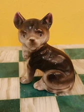 Vintage Cat Figurine 3.5" Inch Ceramic Gray Kitten Figure Made in Japan