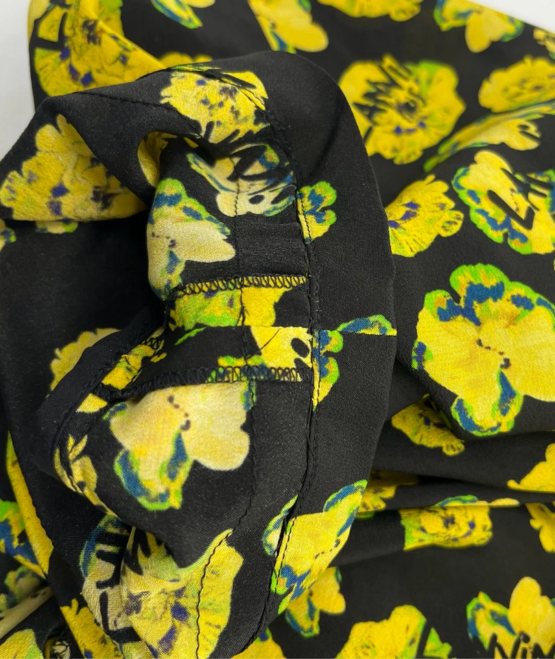 Mini Vestido Lanvin ALTRD Negro/Amarillo Floral + Estampado de Logo Manga Corta Anudado talla 40 Foto 4 de 4