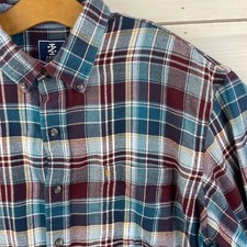 IZOD Blue Red Plaid Long Sleeve Button-up Flannel Shirt Mens Size XL