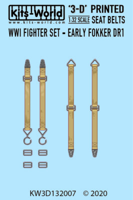 KITS-WORLD 1/32 DECALS KW3D132007 WWI Fighter Set - Early FOKKER Dr.1 seatbelts