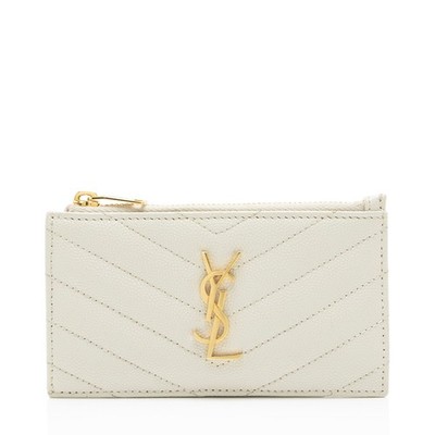 Saint Laurent Matelasse Grain de Poudre Monogram Fragments Zipper Card Case