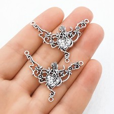 15PCS Antique Silver Tone Rose Heart Connector Pendant Charm LCRS29