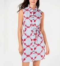 Tommy Hilfiger Sleeveless Button Front Shirt Dress | Floral Print | Side Pockets