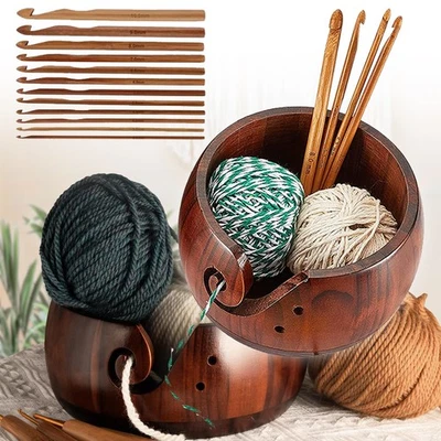MARKENLOS Garnschale Holz,Crochet Yarn Bowl,Garnhalter Holz Strickschale,Garnhalter Wolle
