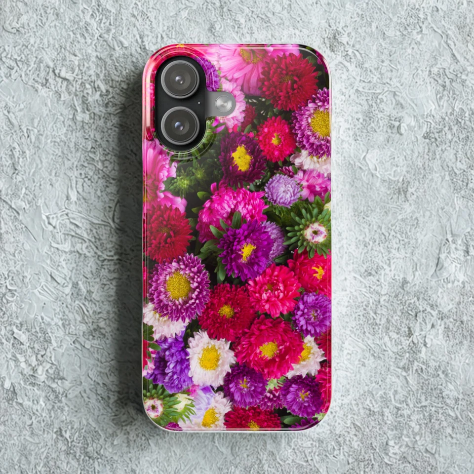 Funda de Teléfono Delgada Floral Roja Acabado Brillante Ligera iPhone 17/16/15/14 Cubierta Foto 3 de 4