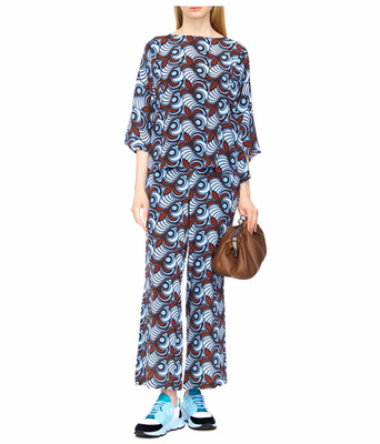 Weekend Max Mara 2pc Abstract Set Blouse & Straight Pants US 2 Stretch
