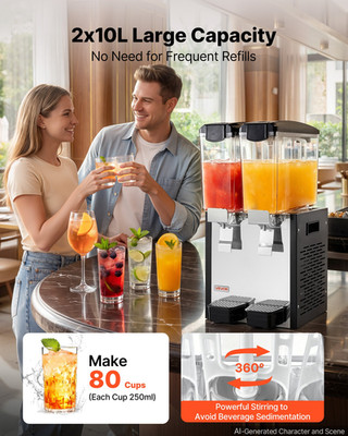 Commercial Beverage Dispenser 2x10.6QT Cold Drink Juice Cooler Stainless Steel
