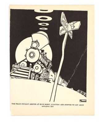 illustration CE Millard ''Blue Berry Junction'' Train Tired Trolley Car