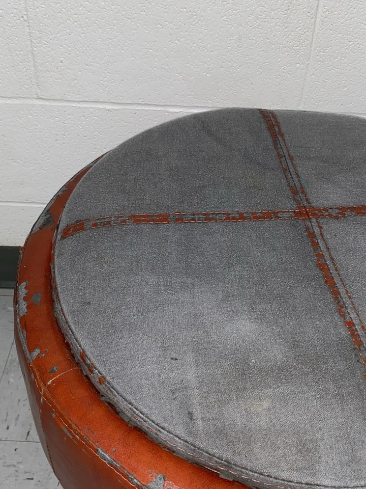 Partial Leather Large Storage Ottoman in Orange/ Basketball Style - - Image 3 of 4