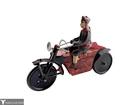 Vintage Marx Wind Up Red Black Indian Motorcycle with Sidecar Tin Toy