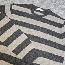 J Crew Striped Crew Neck Lambswool Sweater Charcoal Gray Beige Mens Size Medium
