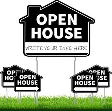 Open House Yard Signs with Metal Stakes for Real Estate 16" x 12" Large Black