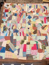 Handmade Patchwork Quilt 71x80 Vintage Style Cotton Blanket Brown Border